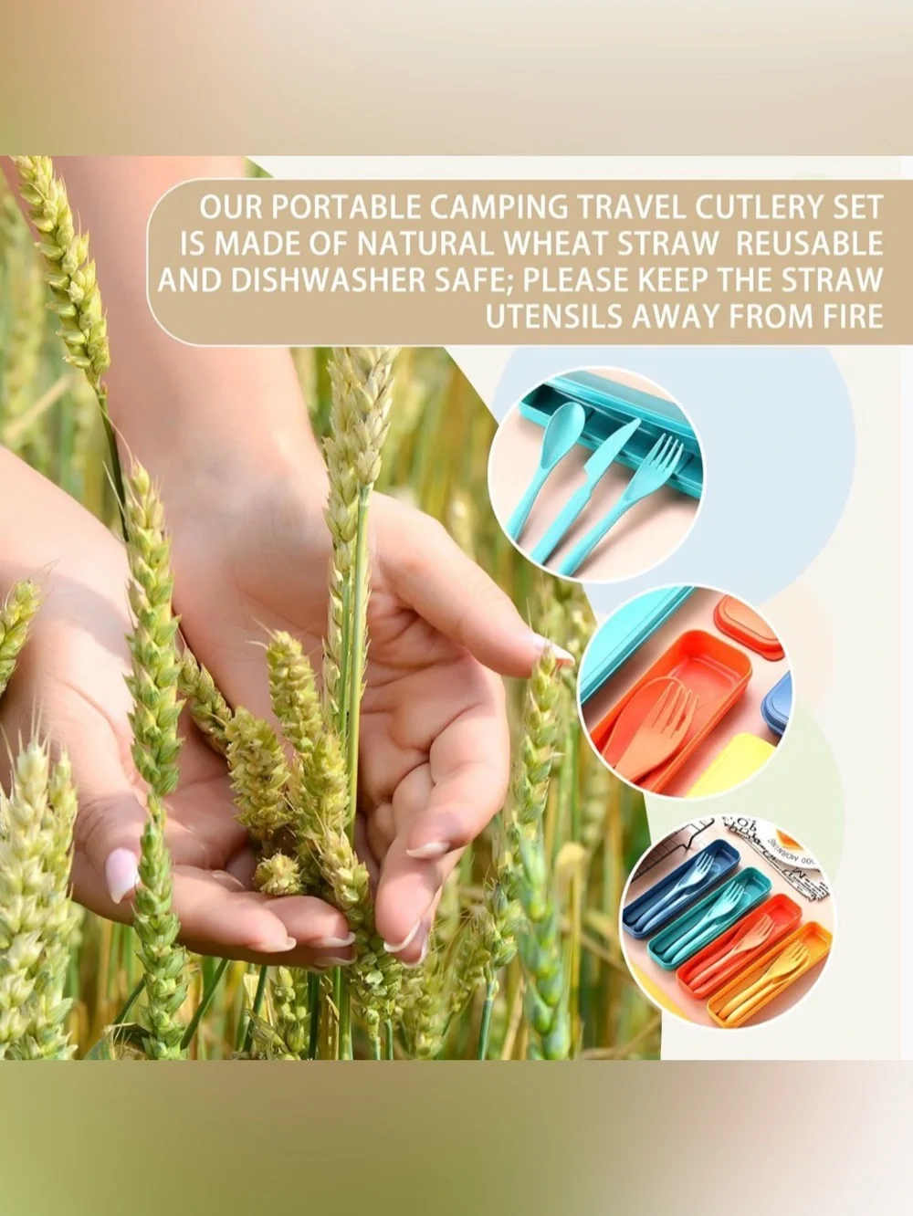 Jinei Reusable Travel Utensils Set with Case - 4 Portable Spoon Knife Fork Sets